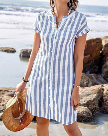 Ambre | Robe Chemise Élégante à Rayures pour Femmes, Confort et Style Quotidien