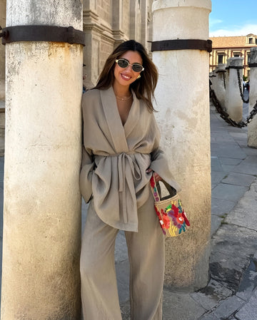 Capucine | Ensemble Kimono Ceinturé et Pantalon Large en Lin pour Femmes