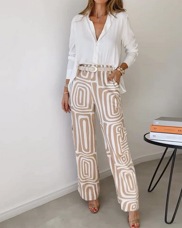 Roxane | Ensemble Chic de Chemisier et Pantalon Taille Haute pour Femmes