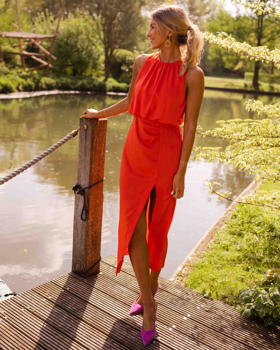 Perrine | Élégante Robe Midi Sans Manches avec Fente Latérale pour Femmes