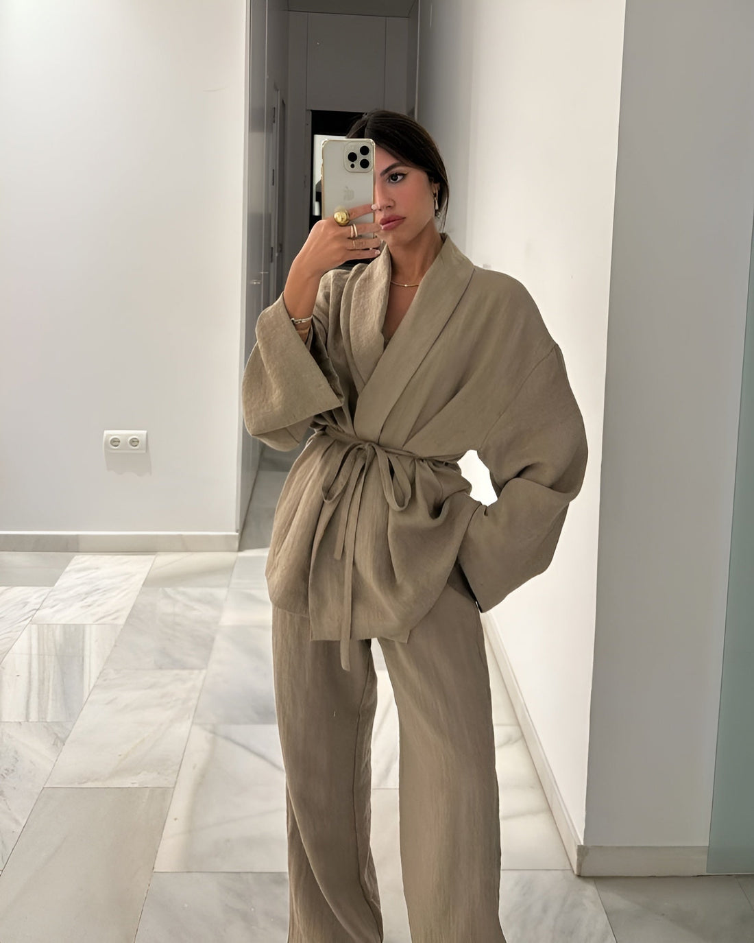 Capucine | Ensemble Kimono Ceinturé et Pantalon Large en Lin pour Femmes
