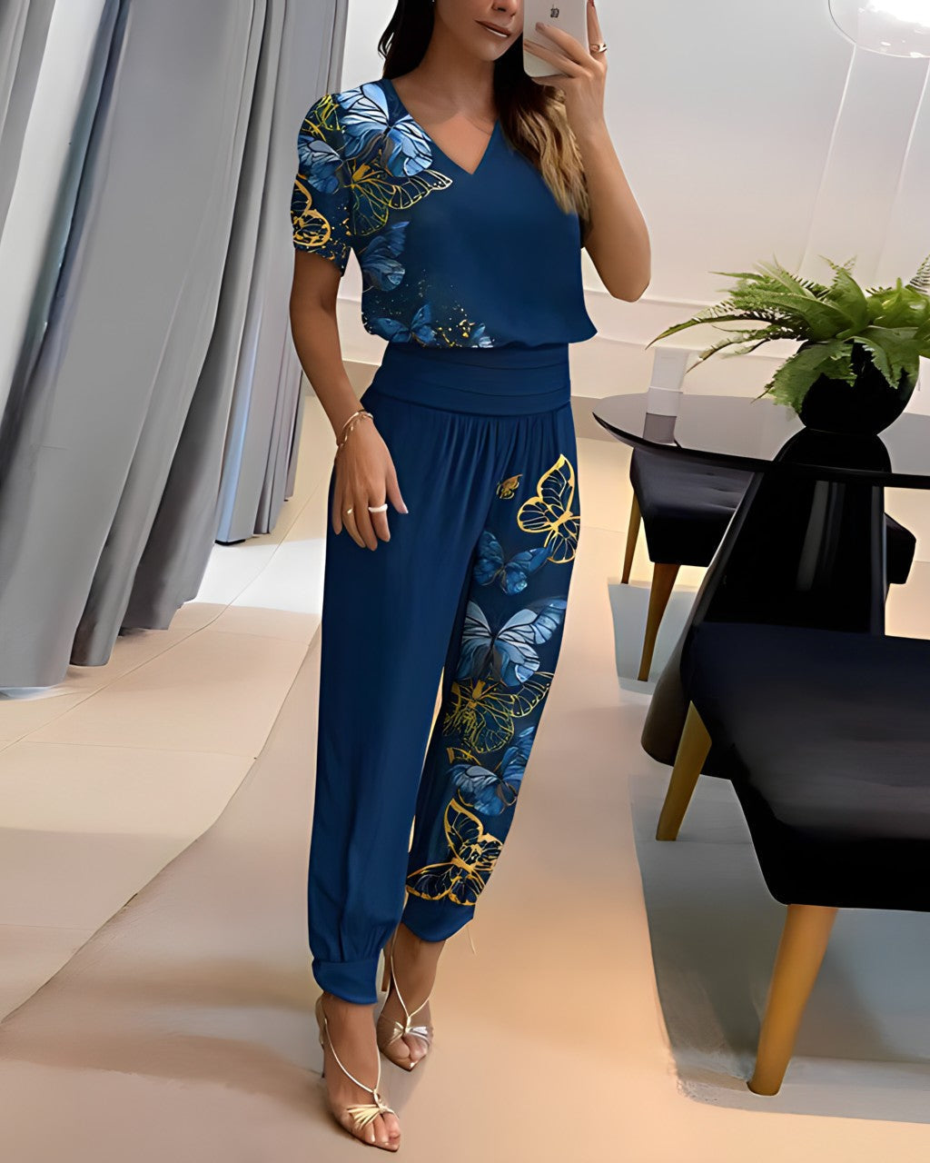 Ninon | Ensemble T-shirt à Manches Courtes et Pantalons Tapered pour Femmes