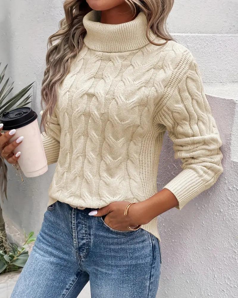 Élise | Pull à Col Roulé Torsadé Classique pour Femmes Élégantes