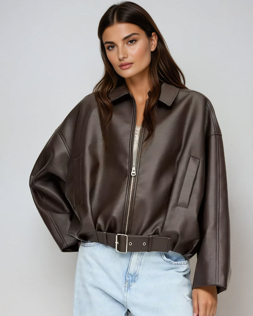Eléna | Veste Rétro en Similicuir Audacieuse pour Femmes
