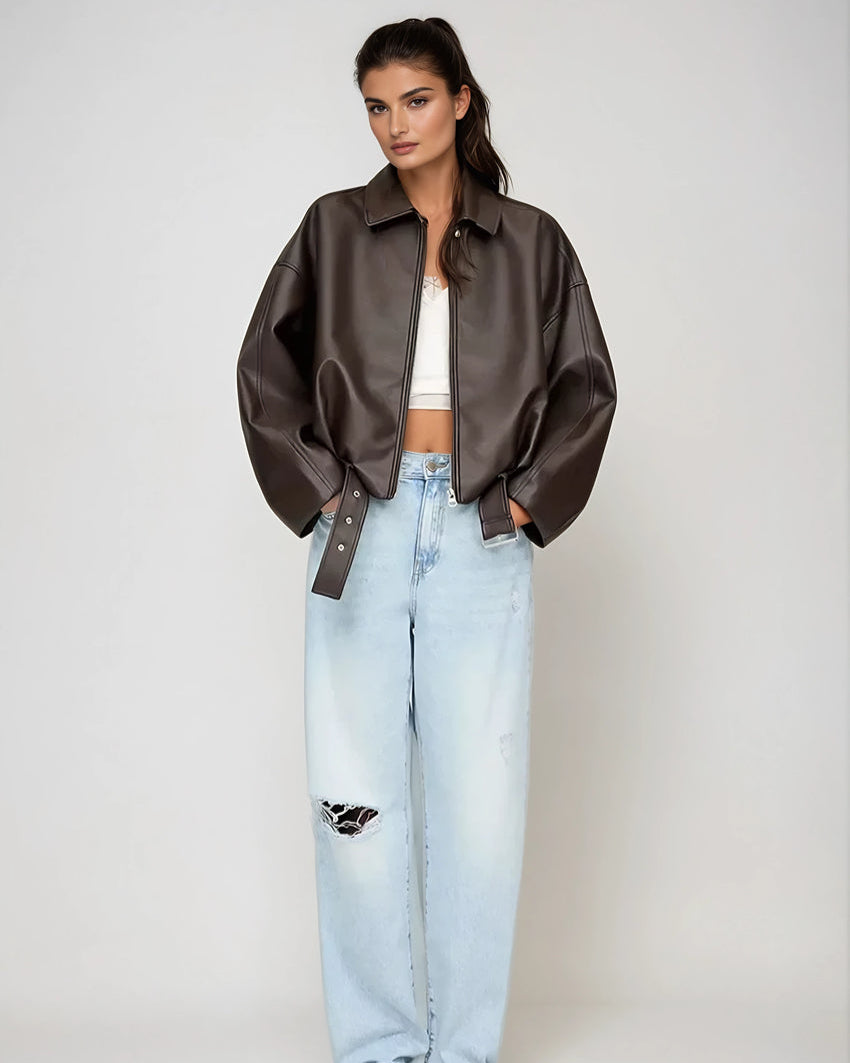 Eléna | Veste Rétro en Similicuir Audacieuse pour Femmes